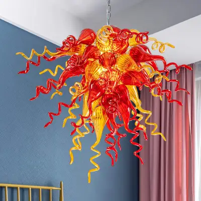 Chihuly Style Chandelier Hand Blown Glass Chandelier (Amber With Red) 02