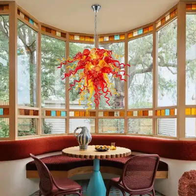 Chihuly Style Chandelier Hand Blown Glass Chandelier (Amber With Red) 02