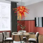 Chihuly Style Chandelier Hand Blown Glass Chandelier (Amber With Red)
