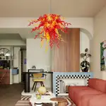 Chihuly Style Chandelier Hand Blown Glass Chandelier (Amber With Red)
