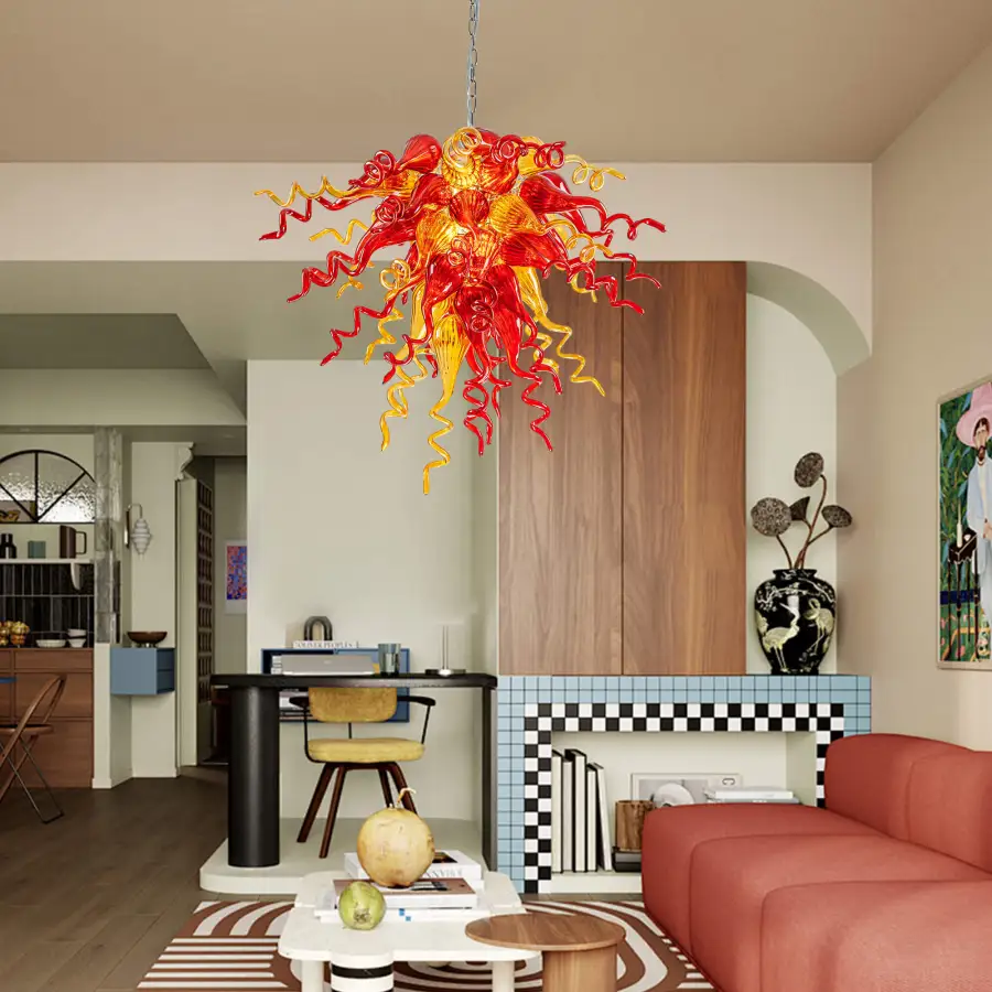 Chihuly Style Chandelier Hand Blown Glass Chandelier (Christmas Limited Edition Amber With Red)