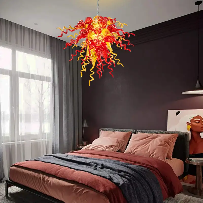 Chihuly Style Chandelier Hand Blown Glass Chandelier (Amber With Red)