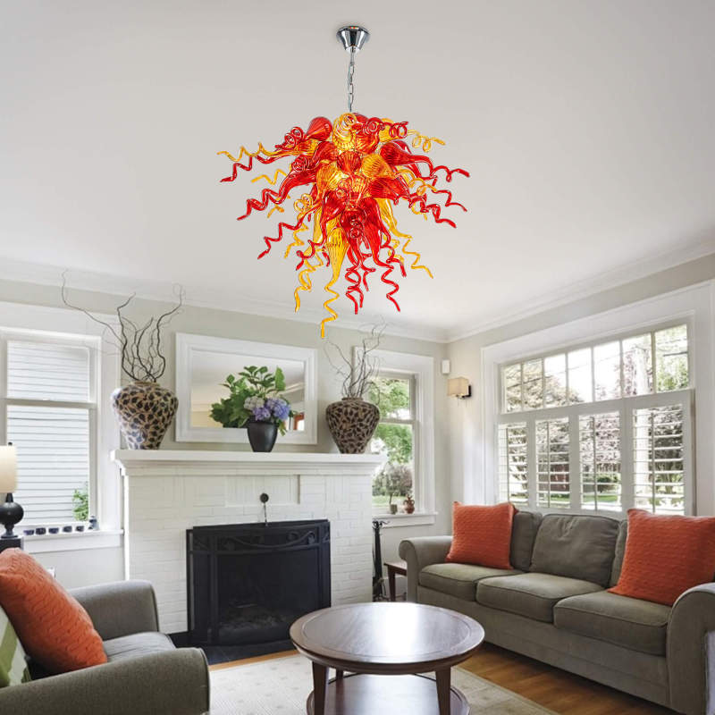 Chihuly Style Chandelier Hand Blown Glass Chandelier (Amber With Red)