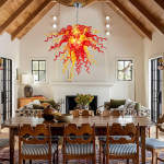 Chihuly Style Chandelier Hand Blown Glass Chandelier (Amber With Red)