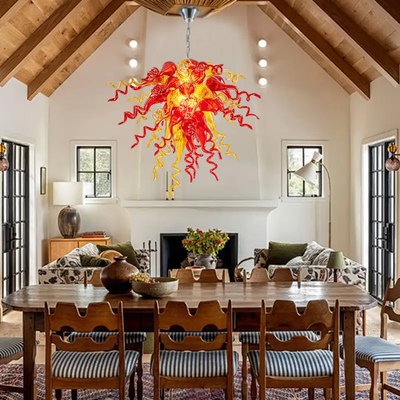 Chihuly Style Chandelier Hand Blown Glass Chandelier (Amber With Red)