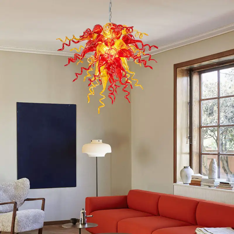 Chihuly Style Chandelier Hand Blown Glass Chandelier (Amber With Red)