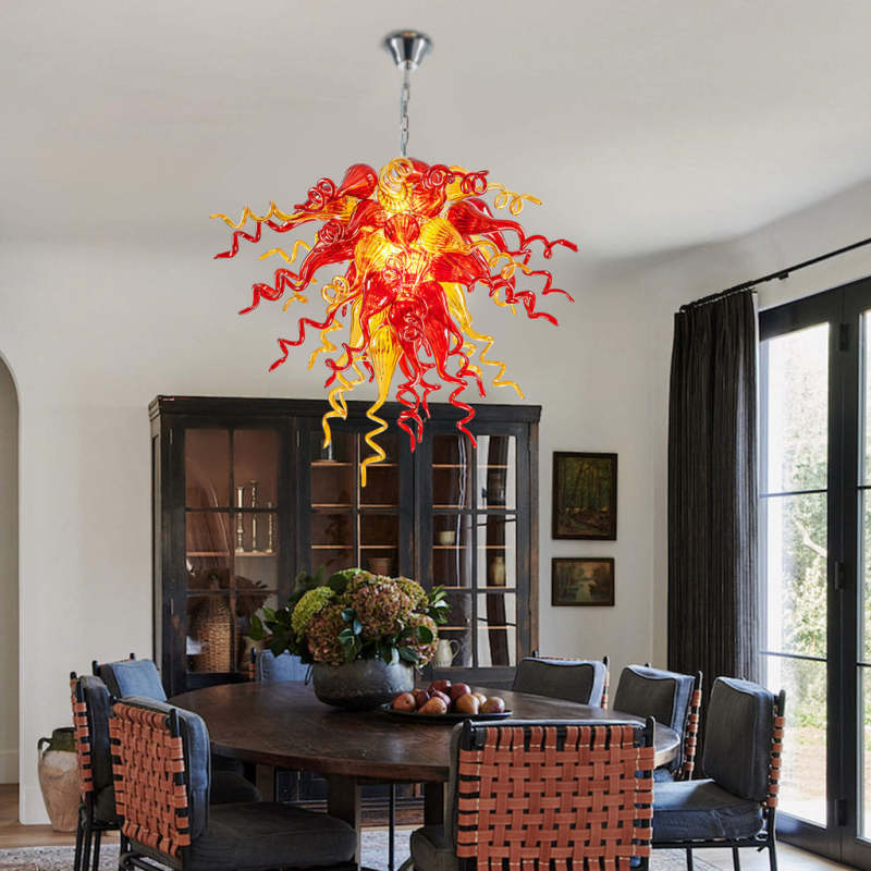 Chihuly Style Chandelier Hand Blown Glass Chandelier (Amber With Red)