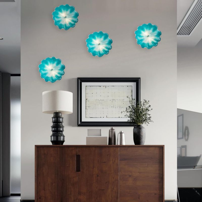 Turquoise Murano Sconces Glass Wall Plates Light Fixture Dia 12"