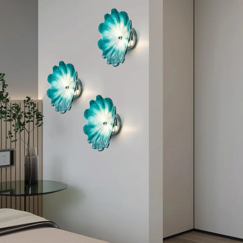 Turquoise Murano Sconces Glass Wall Plates Light Fixture Dia 12"