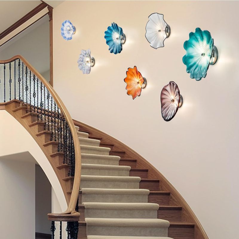 White Murano Sconces Glass Wall Plates Light Fixture Dia 12"