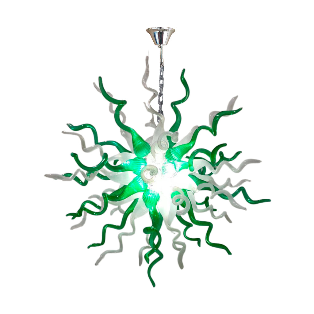 Hand Blown Glass Chandelier Chihuly Style Chandelier For Sale (Green And White)