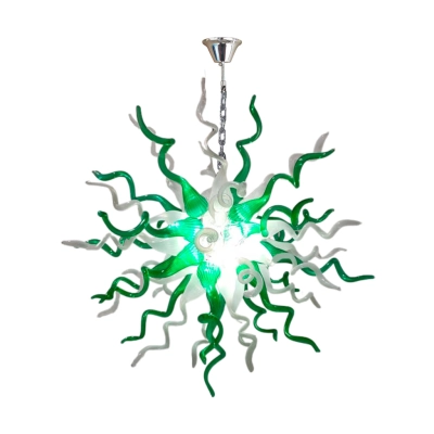 Hand Blown Glass Chandelier Chihuly Style Chandelier For Sale (Green And White) 02
