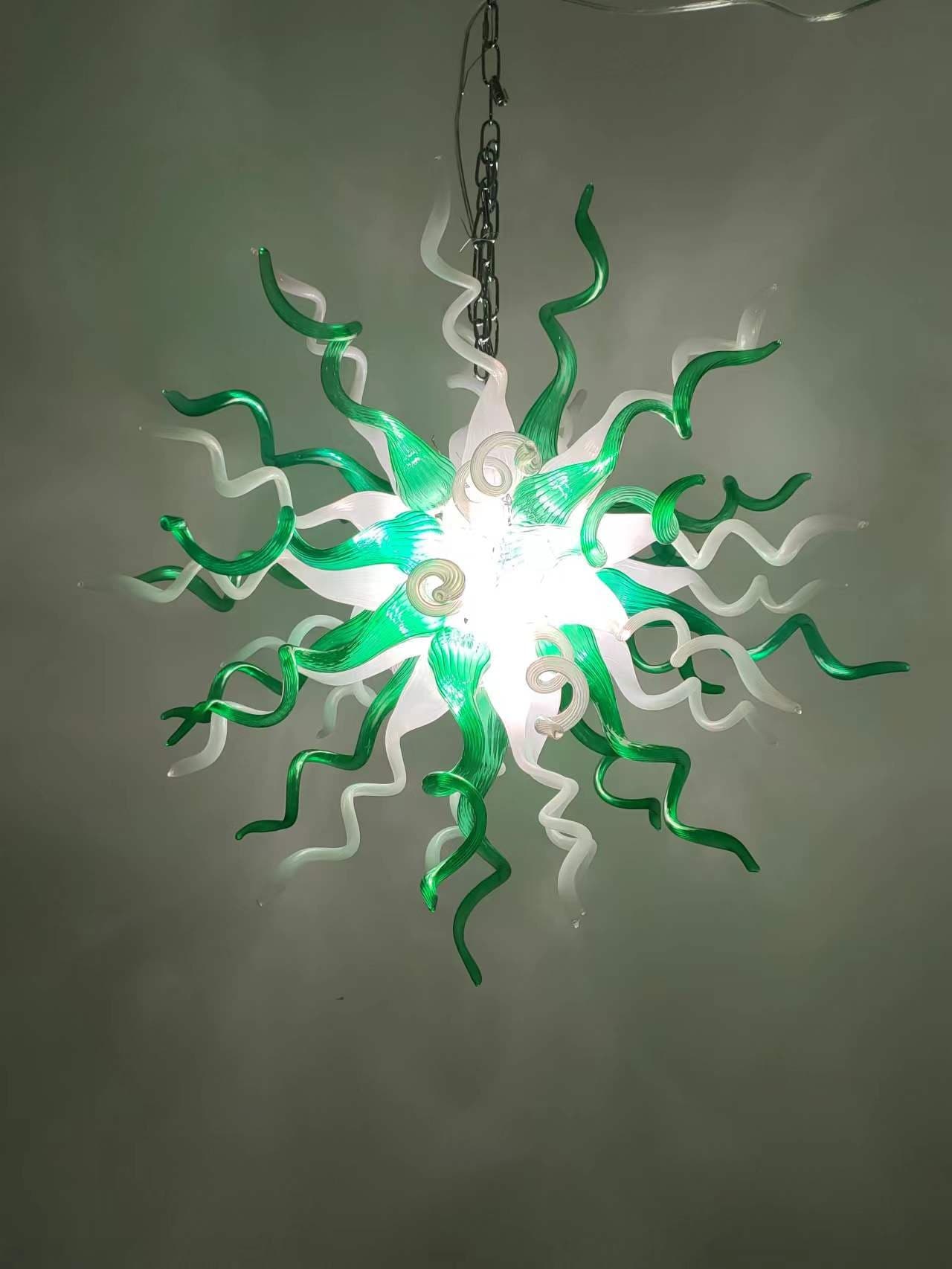 Hand Blown Glass Chandelier Chihuly Style Chandelier For Sale (Green And White)