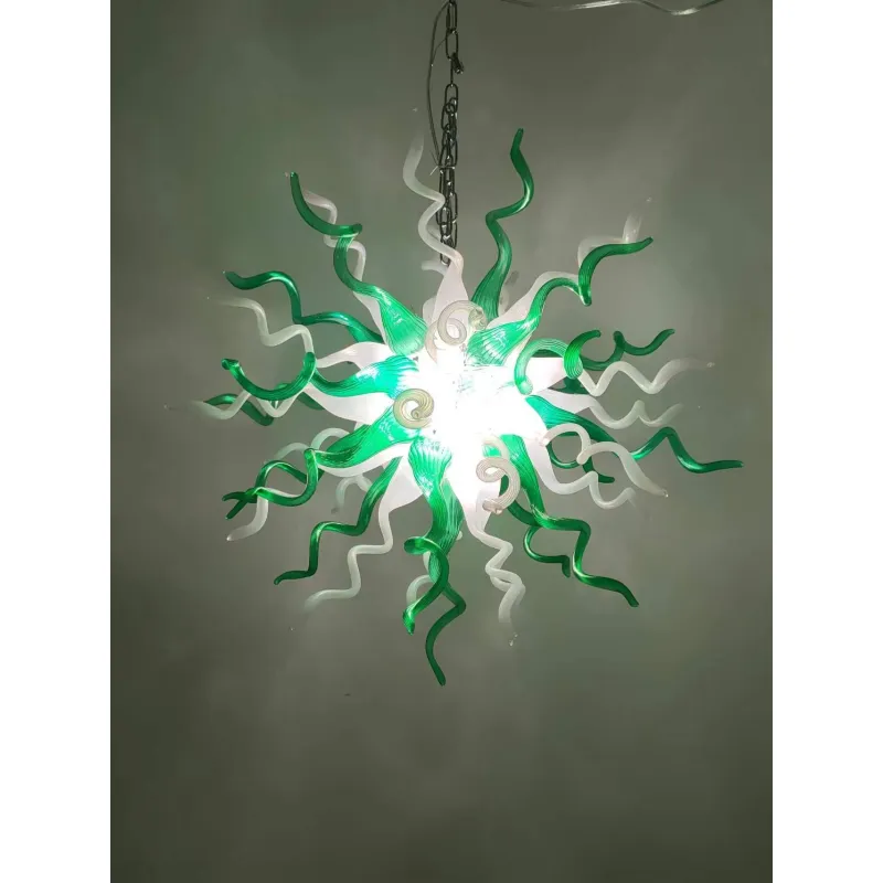 Hand Blown Glass Chandelier Chihuly Style Chandelier For Sale (Green And White)