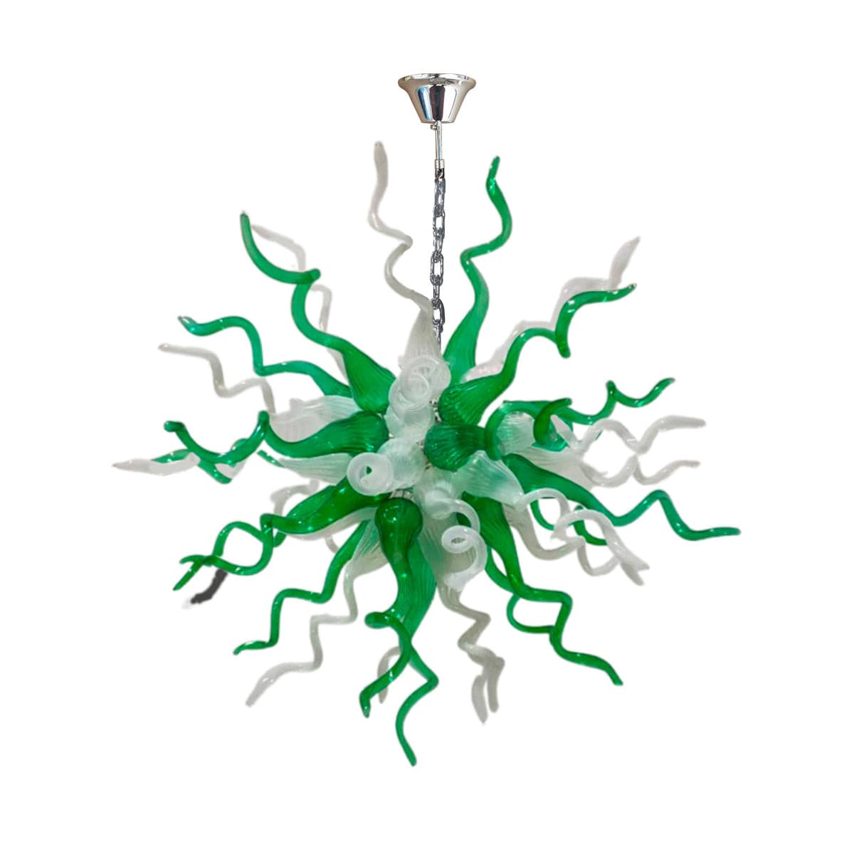 Hand Blown Glass Chandelier Chihuly Style Chandelier For Sale (Green And White)