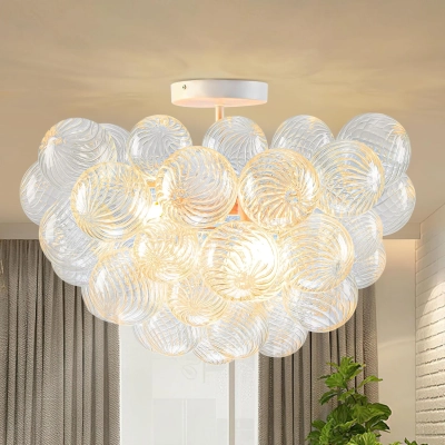 Modern Bubble Chandelier White Finish and Clear Blown Glass 01