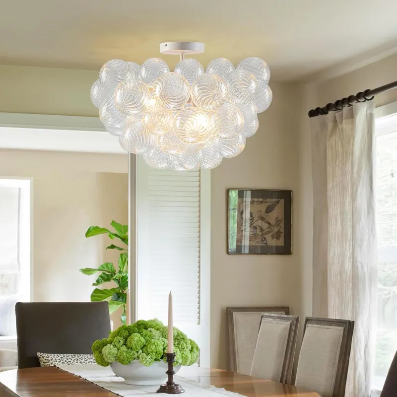 Modern Bubble Chandelier White Finish and Clear Blown Glass