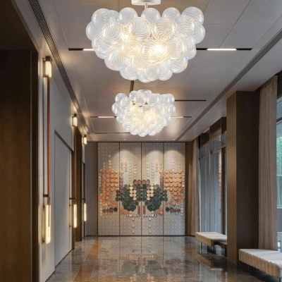 Modern Bubble Chandelier White Finish and Clear Blown Glass 02