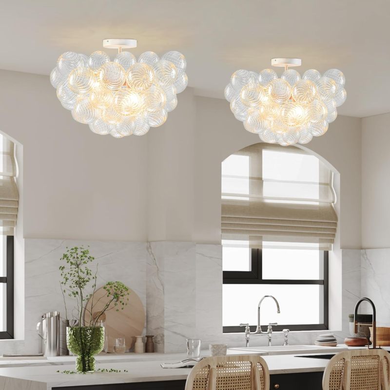 Modern Bubble Chandelier White Finish and Clear Blown Glass