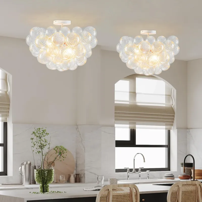Modern Bubble Chandelier White Finish and Clear Blown Glass