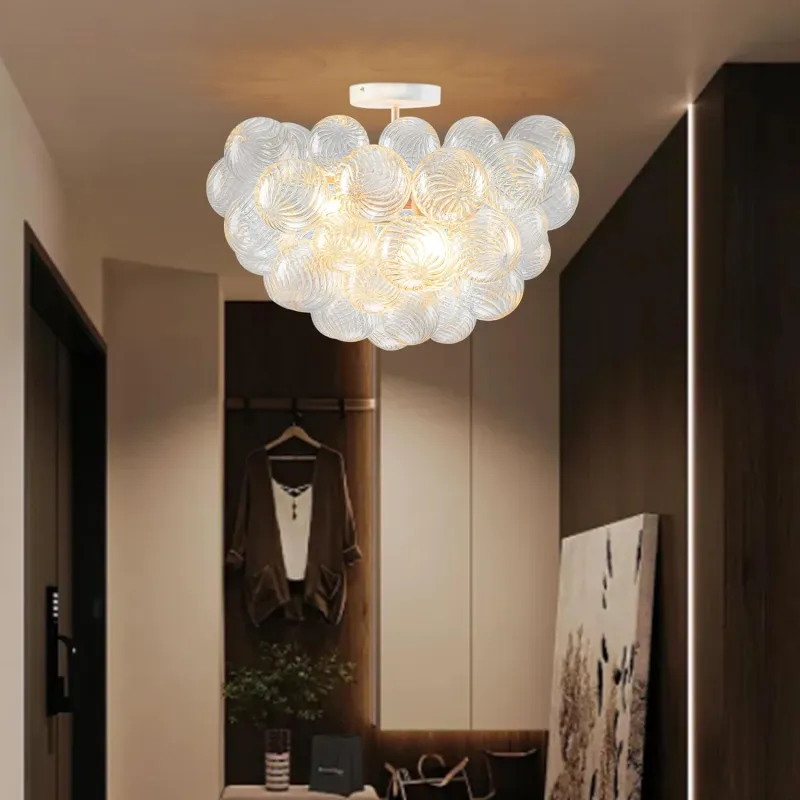 Modern Bubble Chandelier White Finish and Clear Blown Glass