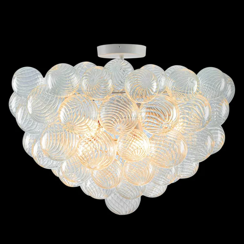 Modern Bubble Chandelier White Finish and Clear Blown Glass
