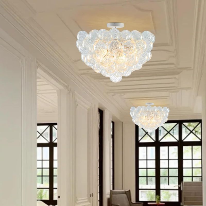Modern Bubble Chandelier White Finish and Clear Blown Glass