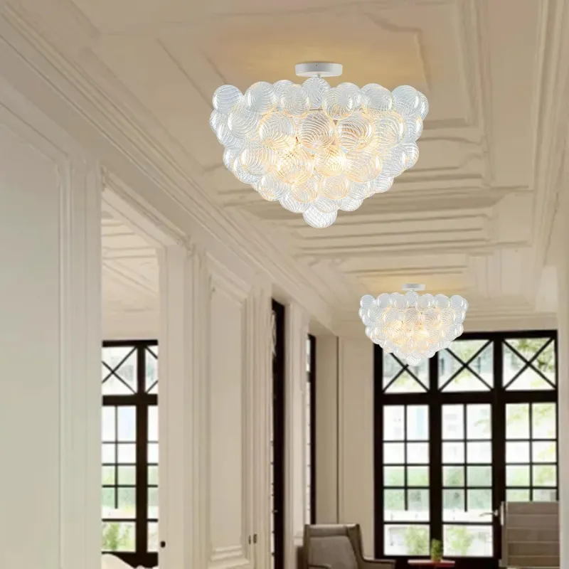 Modern Bubble Chandelier White Finish and Clear Blown Glass