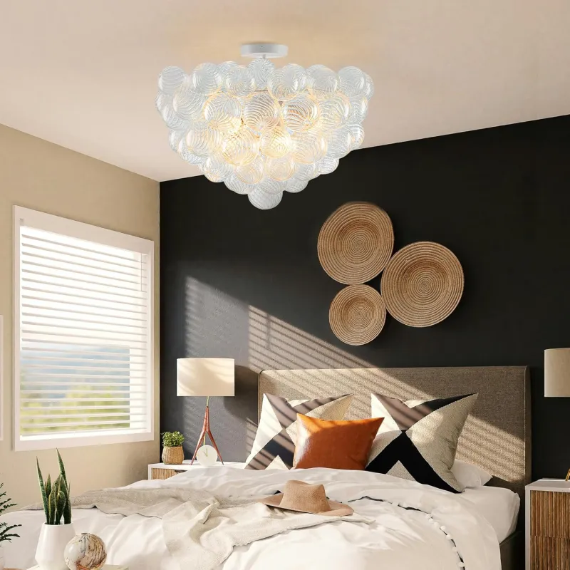 Modern Bubble Chandelier White Finish and Clear Blown Glass