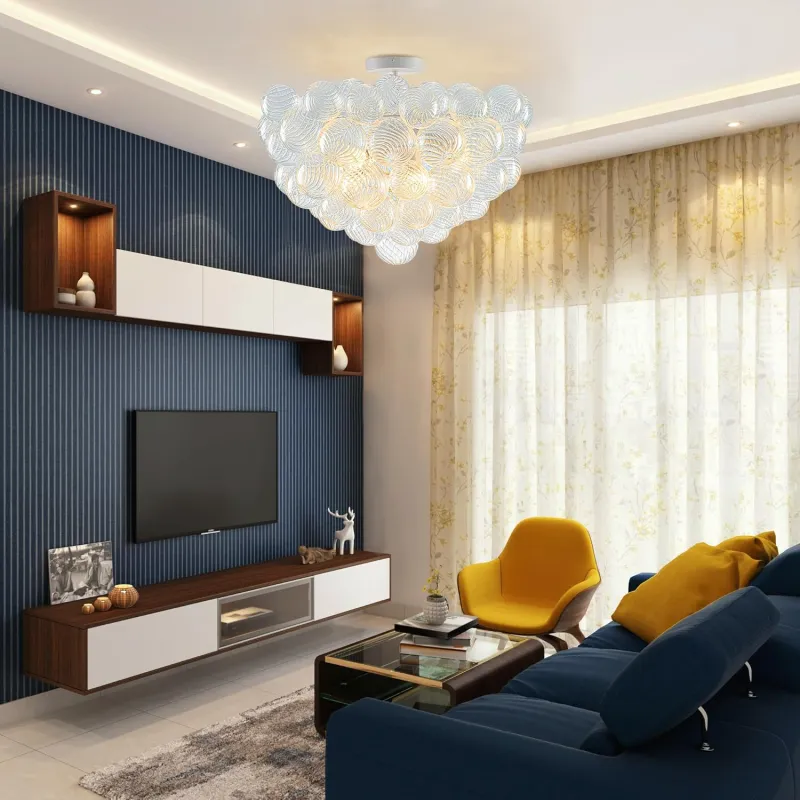Modern Bubble Chandelier White Finish and Clear Blown Glass