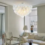 Modern Bubble Chandelier White Finish and Clear Blown Glass