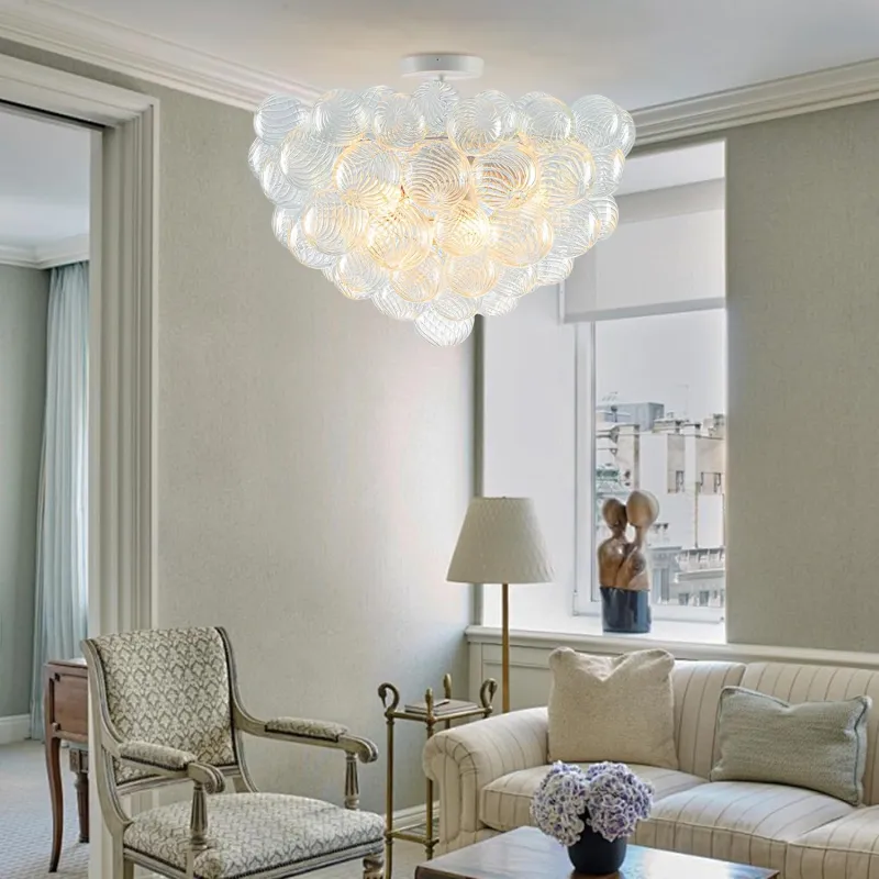 Modern Bubble Chandelier White Finish and Clear Blown Glass