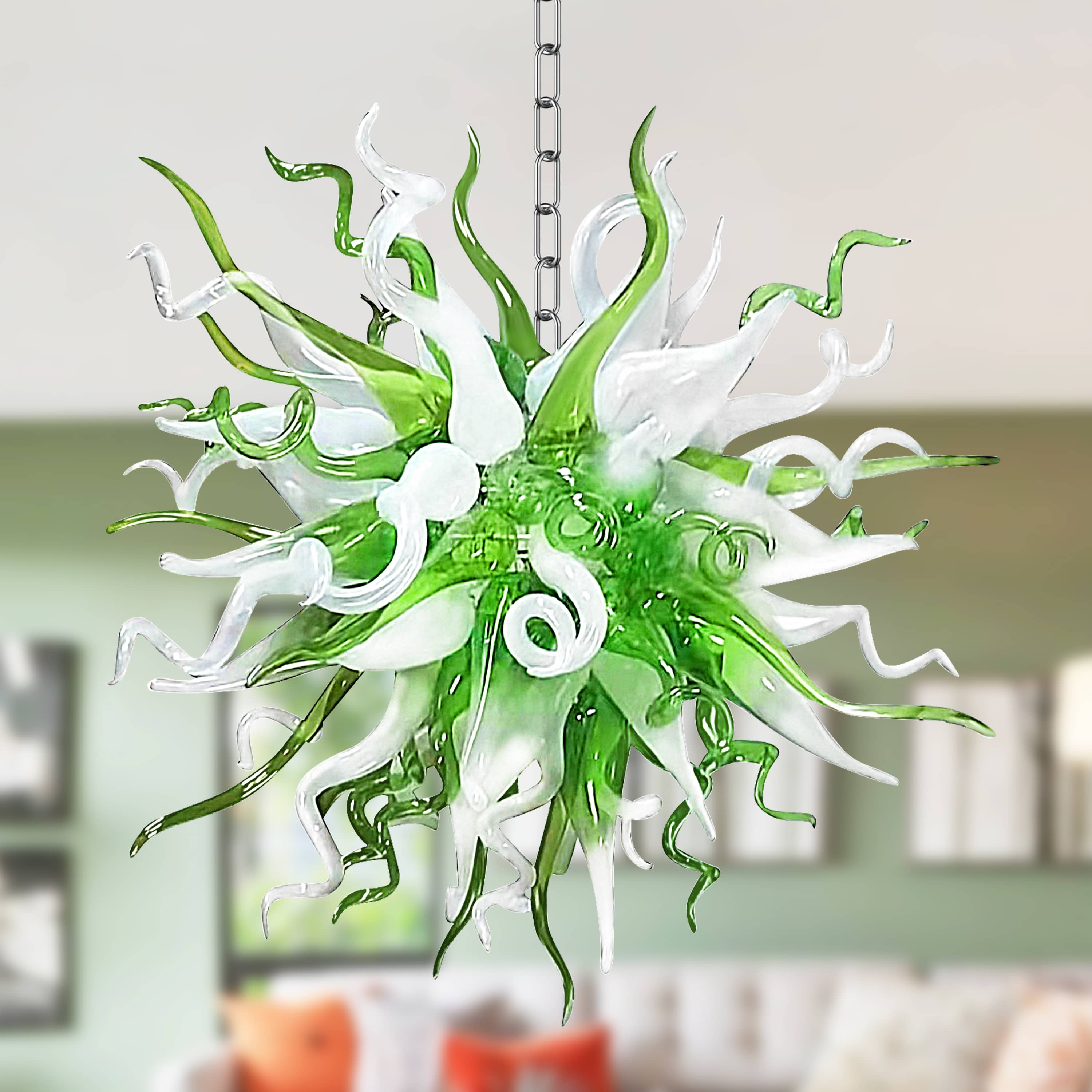 Chihuly Style Chandelier Hand Blown Glass Chandelier (Green And White Color)