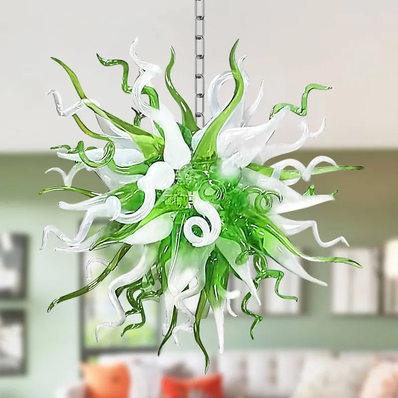 Chihuly Style Chandelier Hand Blown Glass Chandelier (Green And White Color)