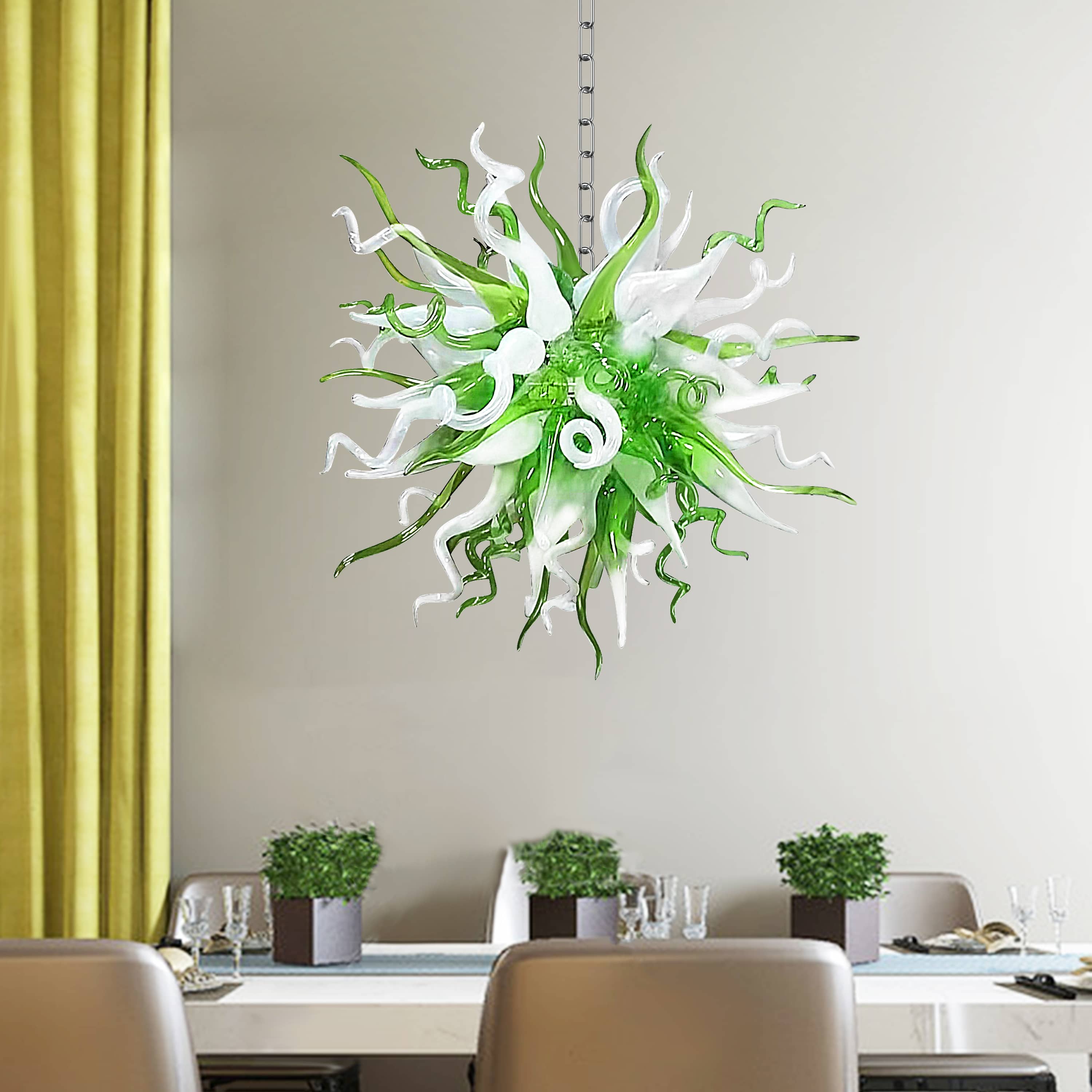 Chihuly Style Chandelier Hand Blown Glass Chandelier (Green And White Color)