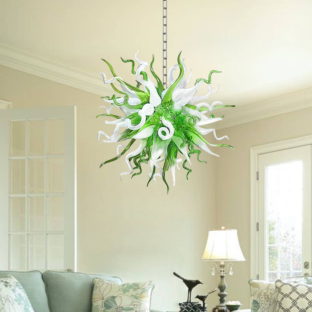 Chihuly Style Chandelier Hand Blown Glass Chandelier (Green And White Color)
