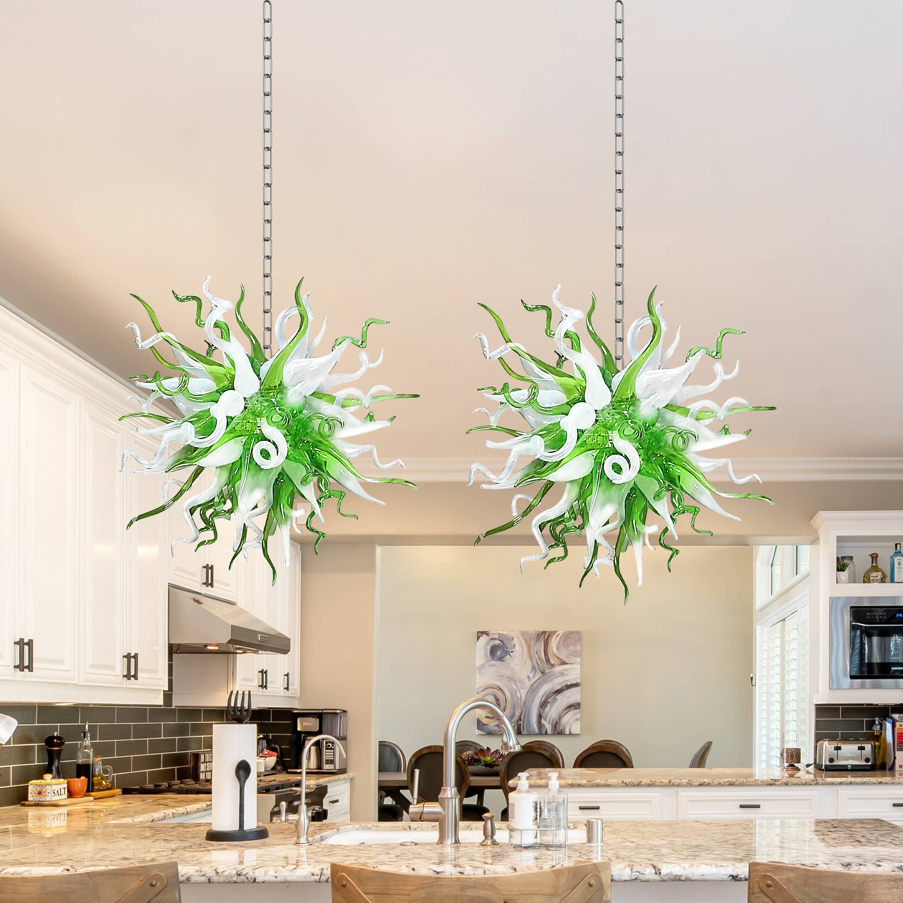Chihuly Style Chandelier Hand Blown Glass Chandelier (Green And White Color)