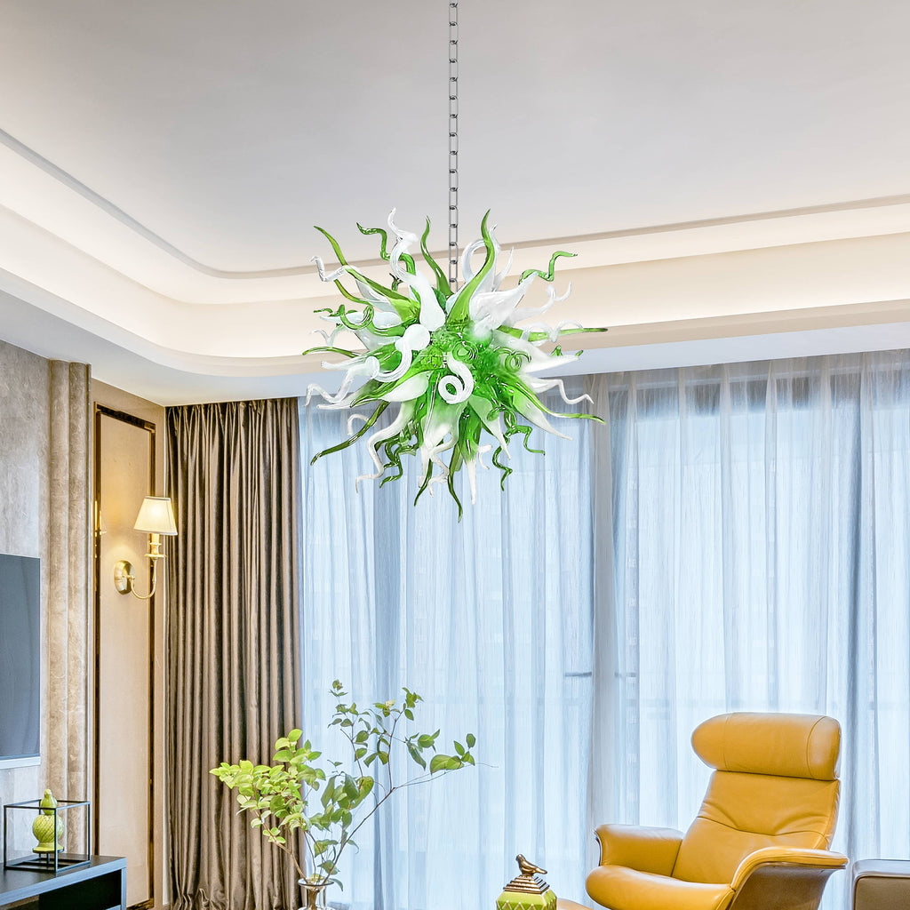 Chihuly Style Chandelier Hand Blown Glass Chandelier (Green And White Color)