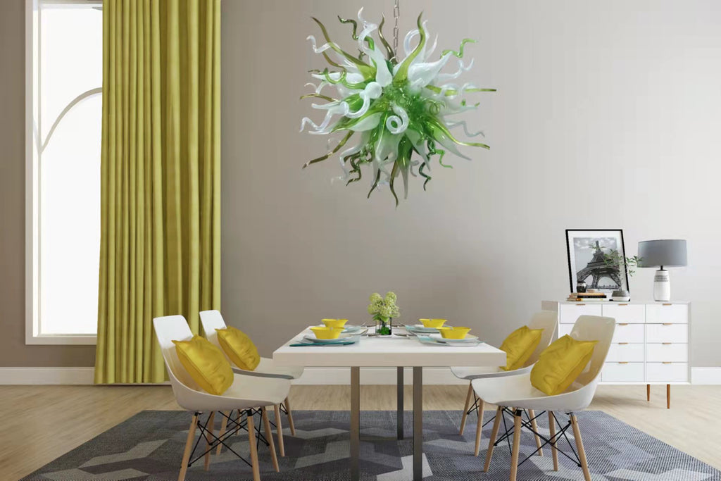 Chihuly Style Chandelier Hand Blown Glass Chandelier (Green And White Color)