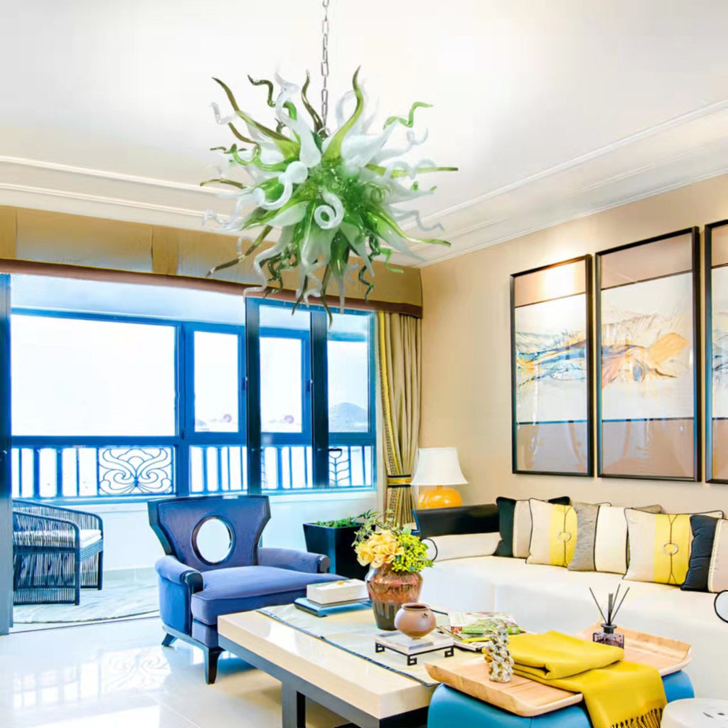 Chihuly Style Chandelier Hand Blown Glass Chandelier (Green And White Color)