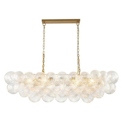 Large Bubble Chandelier Brass  Finish Ribbed Glass Globe  01