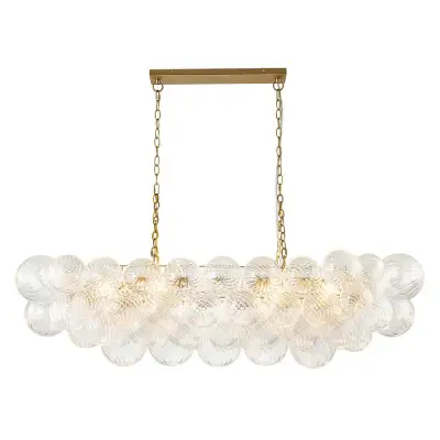 Large Bubble Chandelier Brass  Finish Ribbed Glass Globe  01