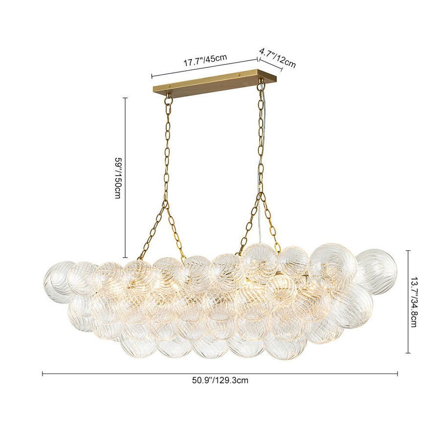 Large Bubble Chandelier Brass  Finish Ribbed Glass Globe 