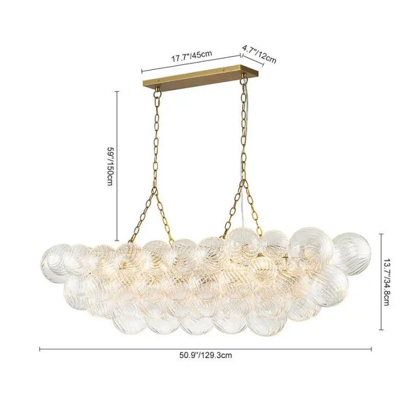 Large Bubble Chandelier Brass  Finish Ribbed Glass Globe 