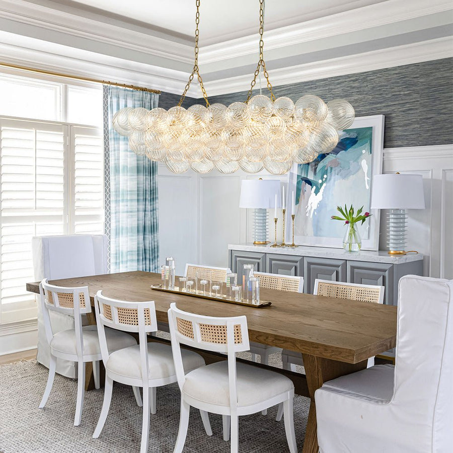 Large Bubble Chandelier Brass  Finish Ribbed Glass Globe 