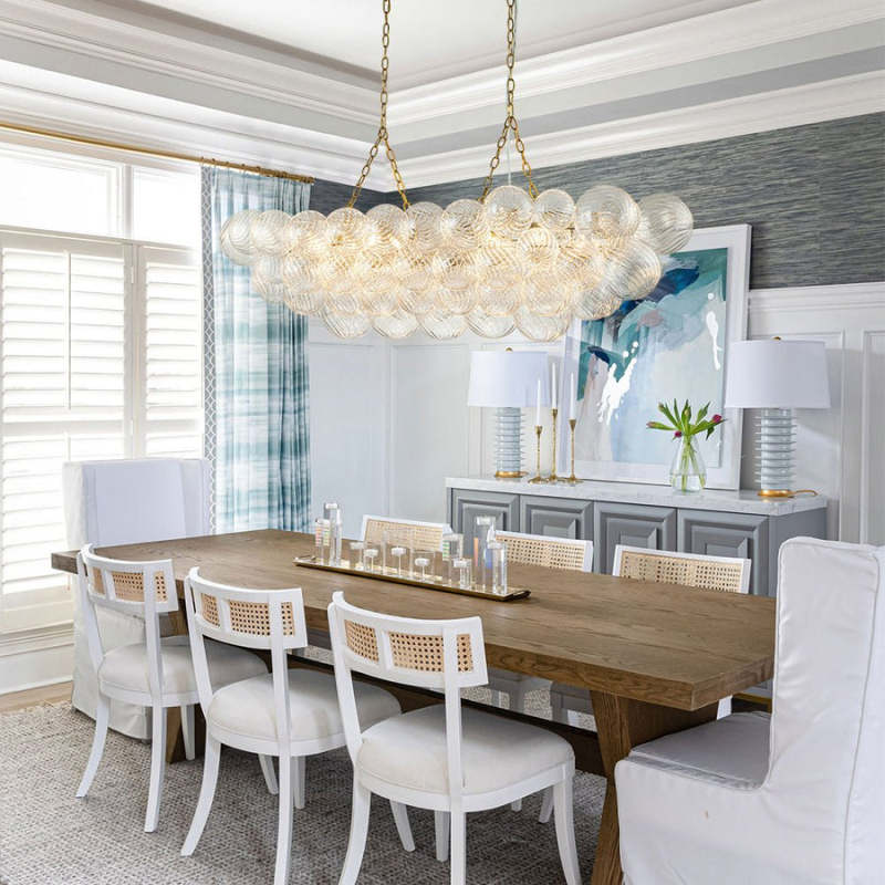 Large Bubble Chandelier Brass  Finish Ribbed Glass Globe 