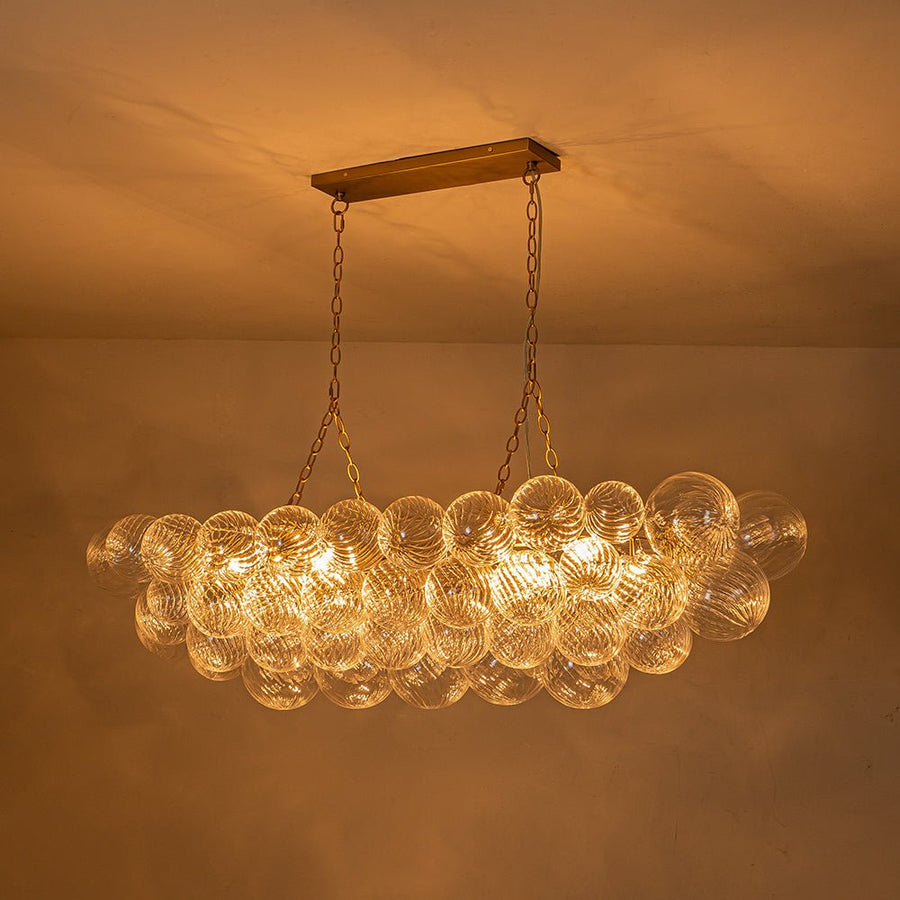Large Bubble Chandelier Brass  Finish Ribbed Glass Globe 