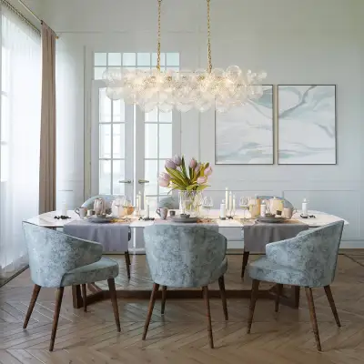 Large Bubble Chandelier Brass  Finish Ribbed Glass Globe  02