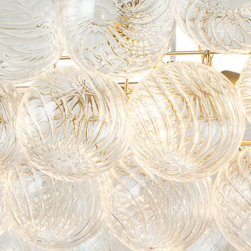 Large Bubble Chandelier Brass  Finish Ribbed Glass Globe 