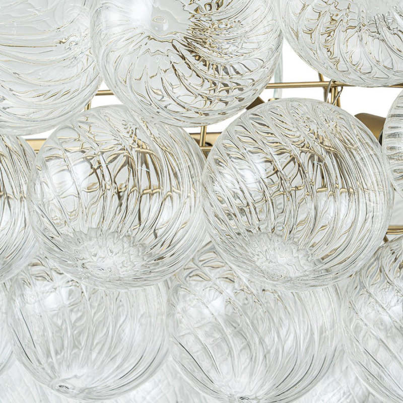 Large Bubble Chandelier Brass  Finish Ribbed Glass Globe 